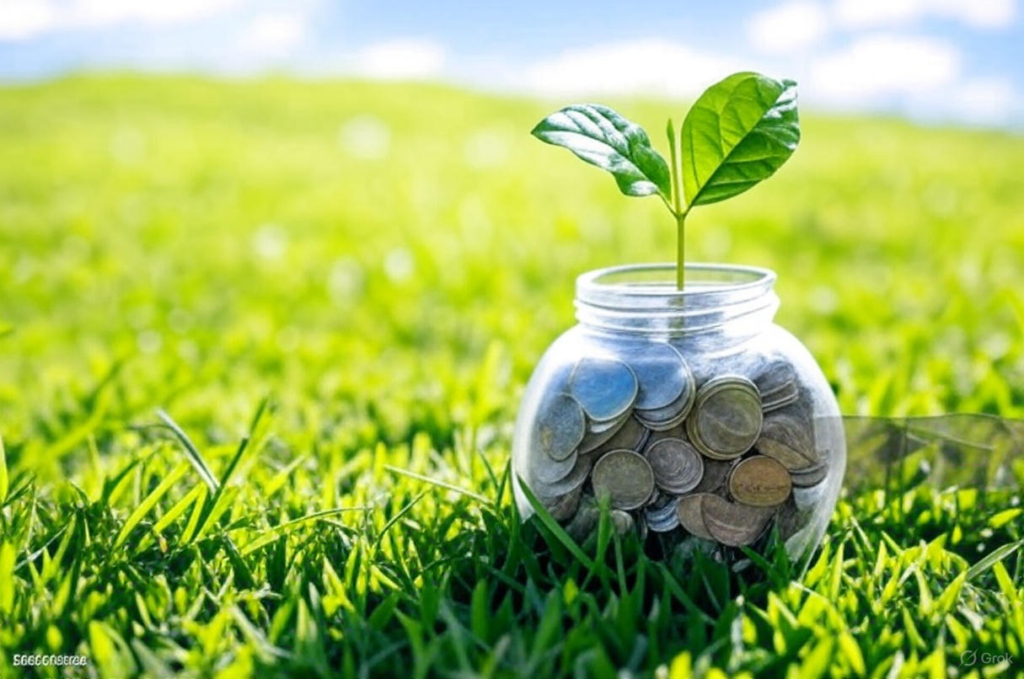 coins growing in jar